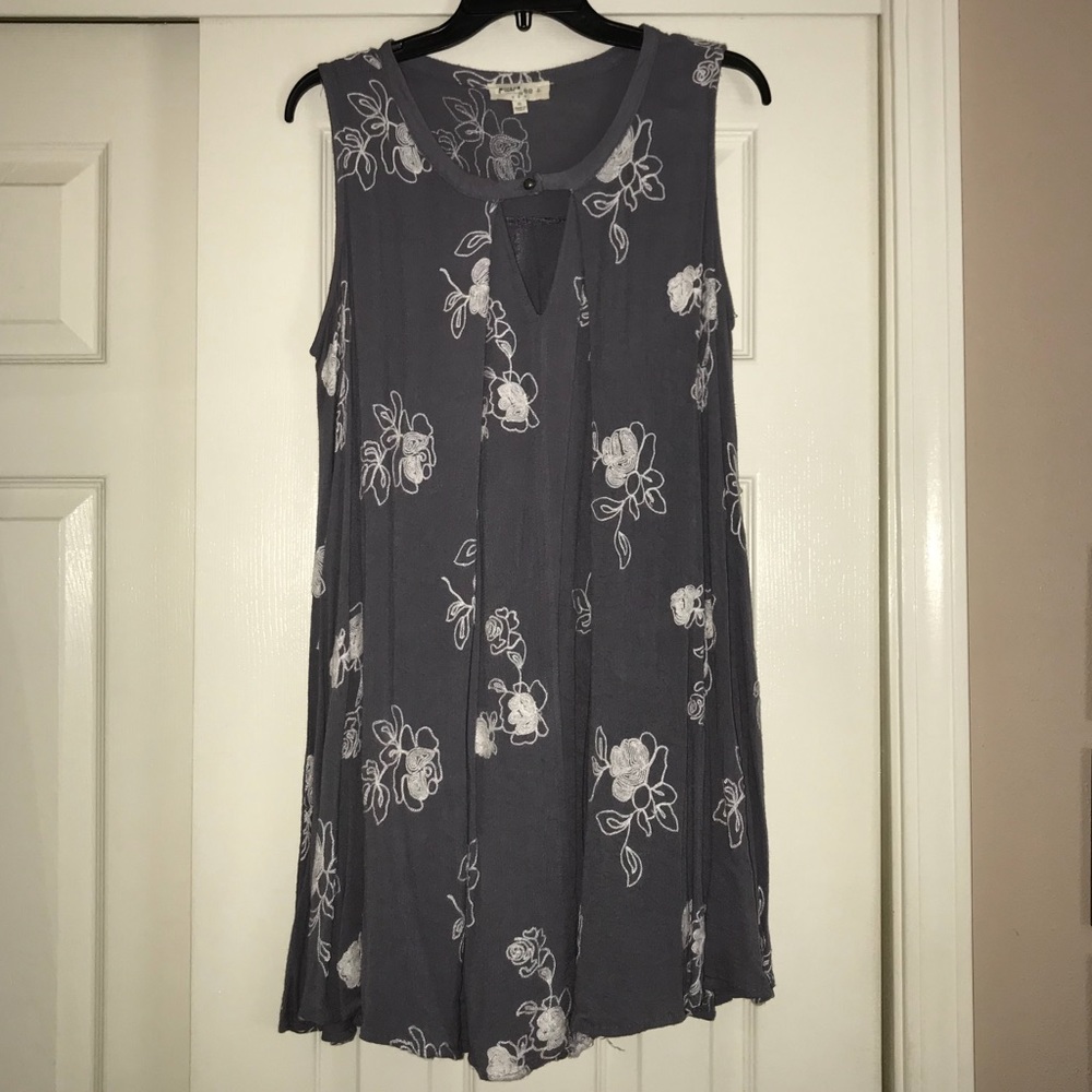 Grey Dress With White Embroidered Flowers